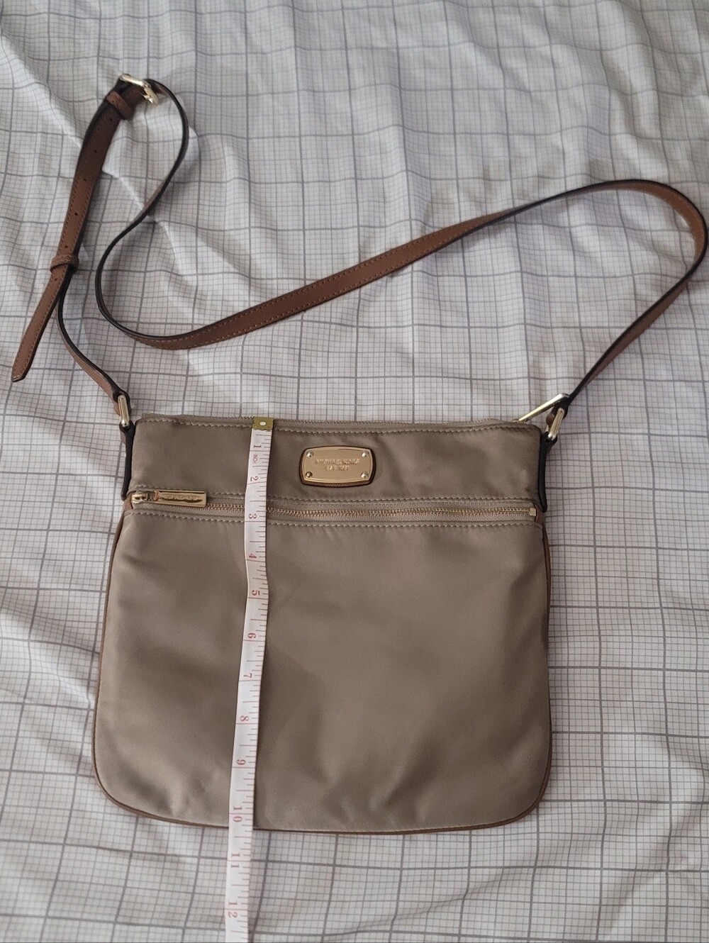 Michael Kors Taupe and Brown Nylon Crossbody with Gold Hardware